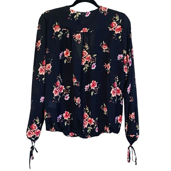 Collective Concepts Dark Floral Surplice Wrap Tie Sleeve Blouse Sz XL - Picture 3 of 12